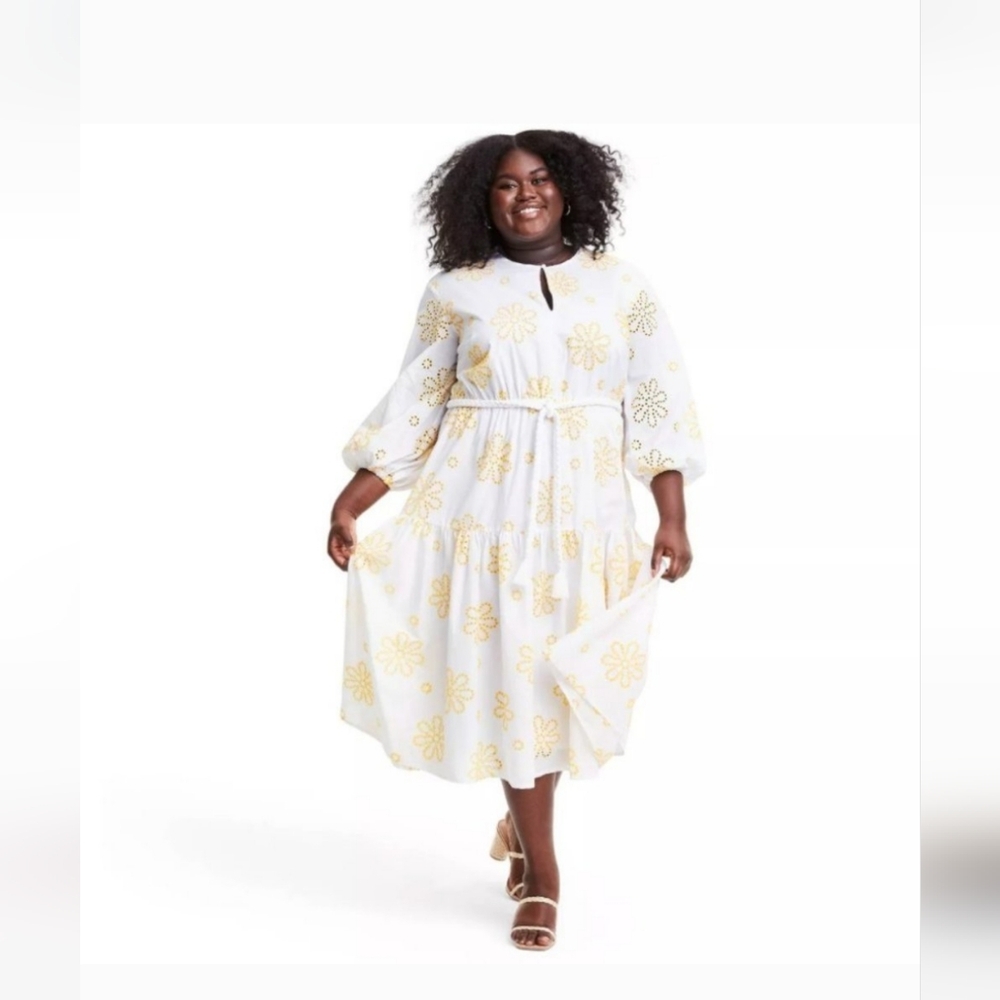 NWT Alexis for Target white midi dress yellow floral embroidery boho